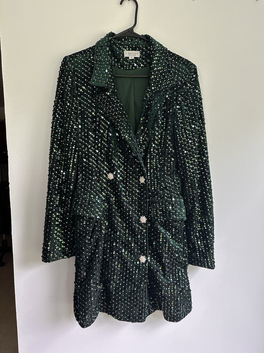 J. Brooks Boutique Green Sequin Double-Breasted Button Lined Blazer Size S